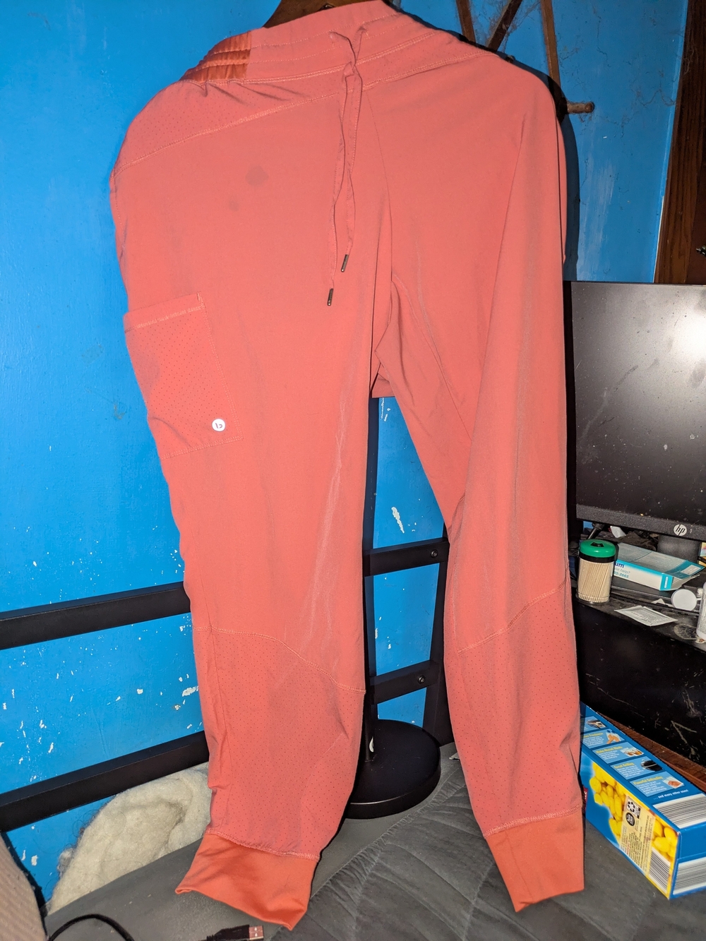 Women's XL Barco One Peach Drawstring Stretch Pants With Small Grey Dots.